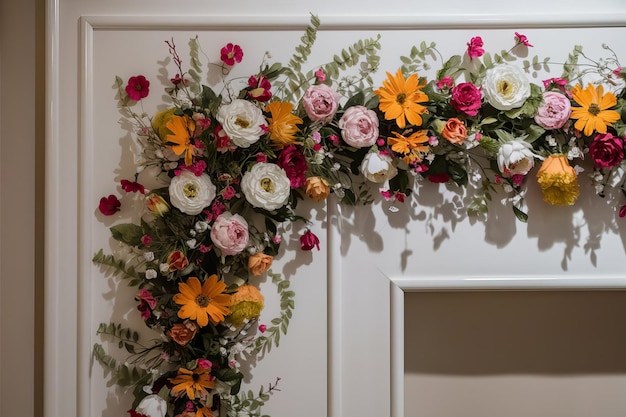 Photo a floral arrangement on a door with flowers on it