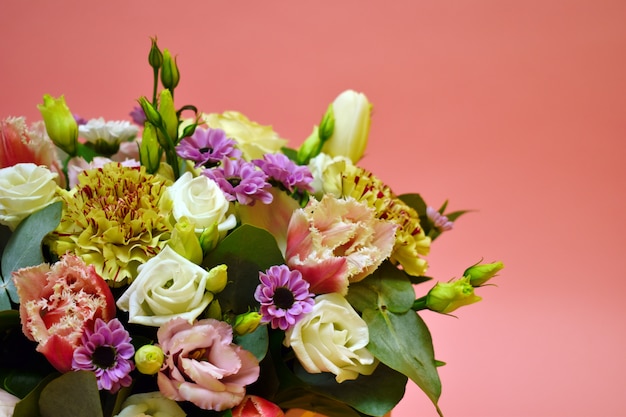 Floral arrangement on pink background