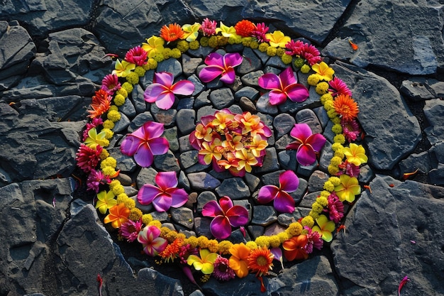 Floral arrangement on stone