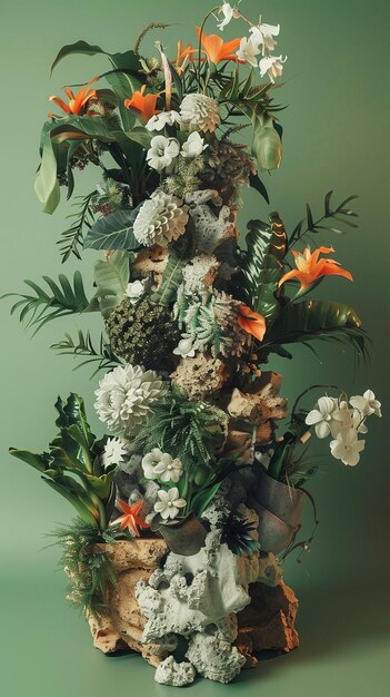 Photo floral arrangement with stone base