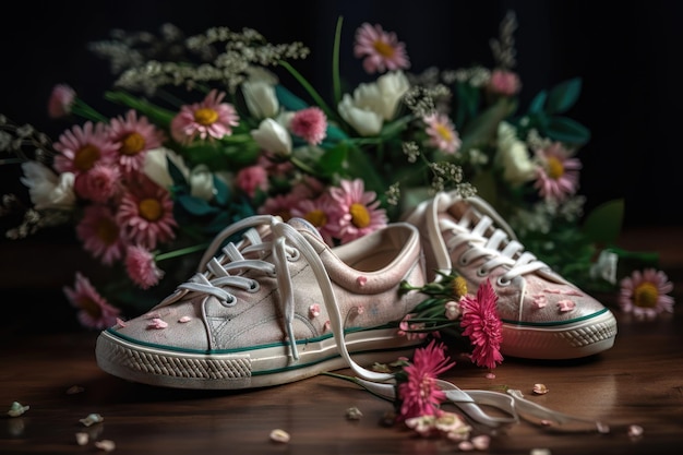 Floral arrangements on shoes AI generated