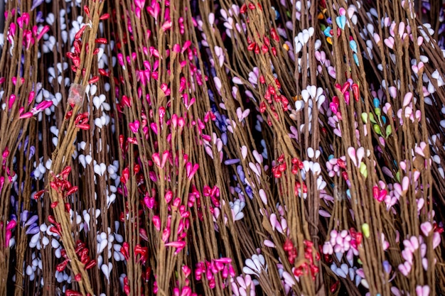 Floral art made of artificial flowers in view