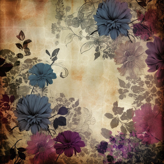 A floral background with a floral pattern and a purple flower.