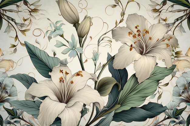 Floral background with flowers and leaves in vintage style High quality photo