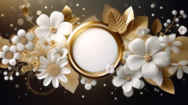 A floral background with gold flowers and a frame for a photo.