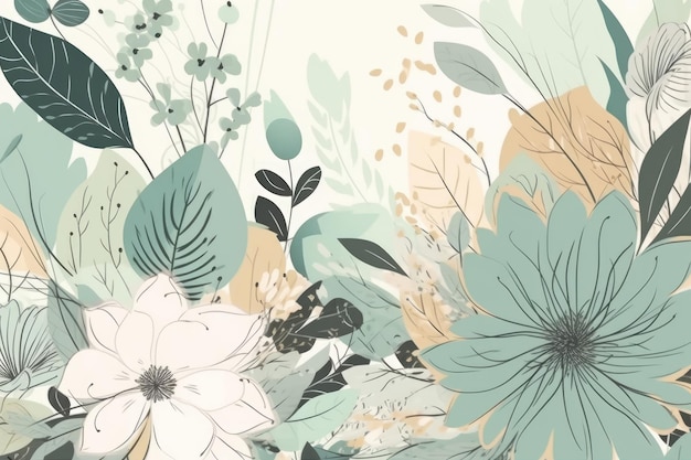 A floral background with a green and white flowers.