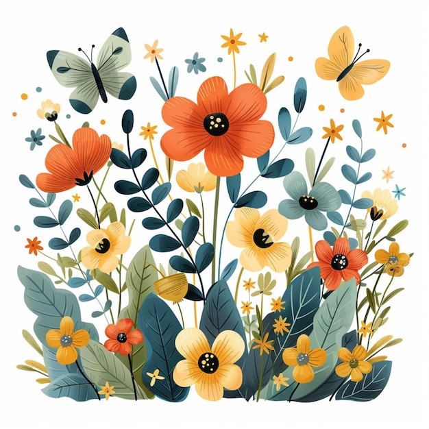 Floral background with poppies and butterflies vector illustration