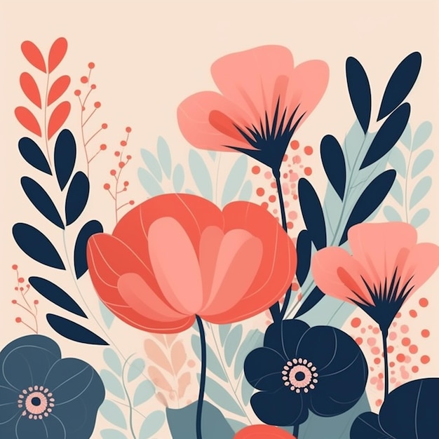 A floral background with a red flower on it.