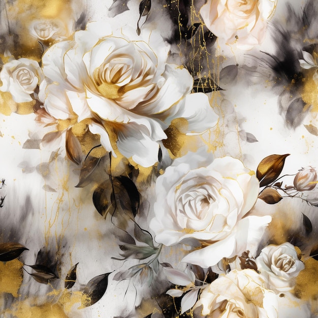 A floral background with white roses and leaves.