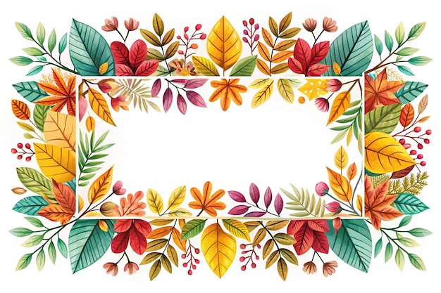 Floral banner with colorful leaves and branches as decorative frame design element