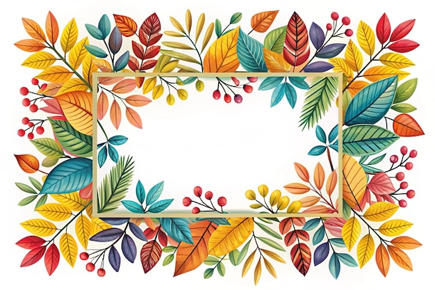 Floral banner with colorful leaves and branches for decorative frame design