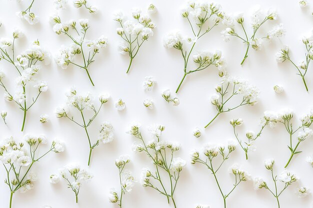 Photo floral beautiful pastel background white small flowers flowers gypsophila flat lay top view