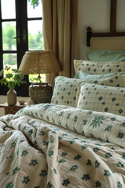 Floral Bedside Arrangement with Green and White Bedding