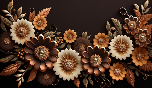 Floral border brown and cream color flower image background AI Generated