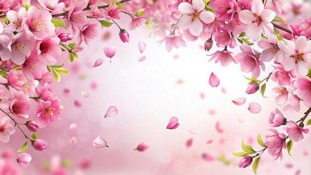 Photo floral border of flying pink flowers and petals isolated silhouette