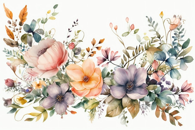 A floral border with a bouquet of flowers.