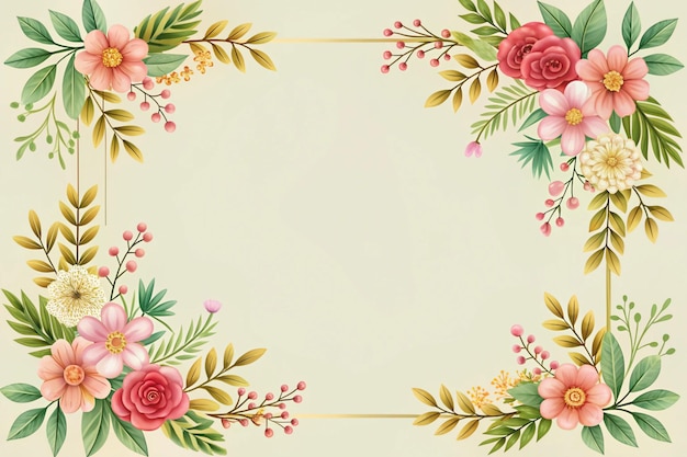 a floral border with pink and yellow flowers on a beige background