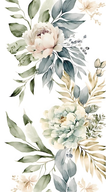 Floral botanical watercolor wedding background