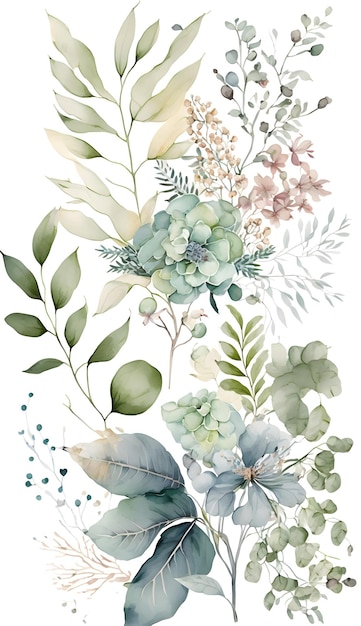 Floral botanical watercolor wedding background