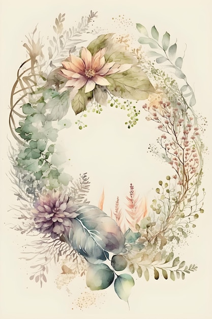 Floral botanical watercolor wreath template