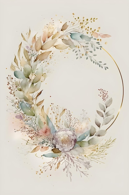 Floral botanical watercolor wreath template