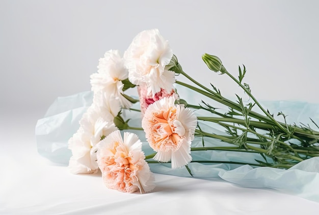 a floral bouquet with carnations on white background