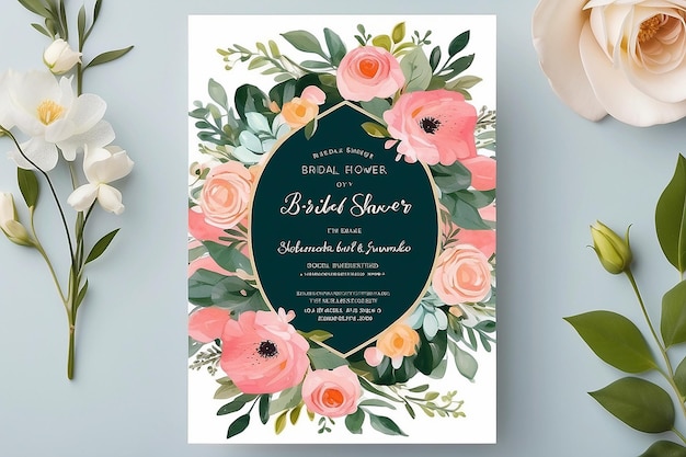 Photo floral bridal shower invitation template