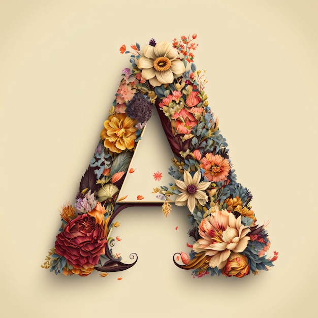 Floral capital letter A Floral font made of flowers and leaves