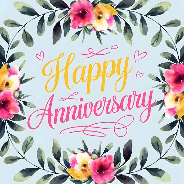 a floral card with flowers and the words happy anniversary