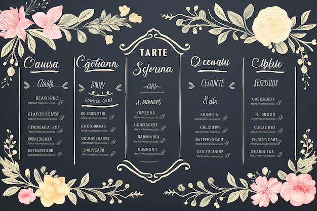 Floral Chalkboard Elegance Whimsical Menu Frame with Blooms