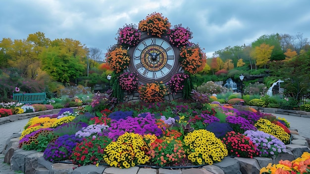 Photo floral clock in niagara parks niagara falls canada in summerbuilt in 1950 niagaras f generative ai