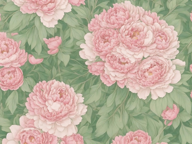 Photo floral colorful pattern william morris inspired natural plants and pink peony flowers background