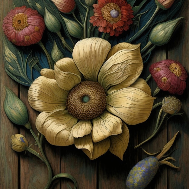 Floral concept on wooden background