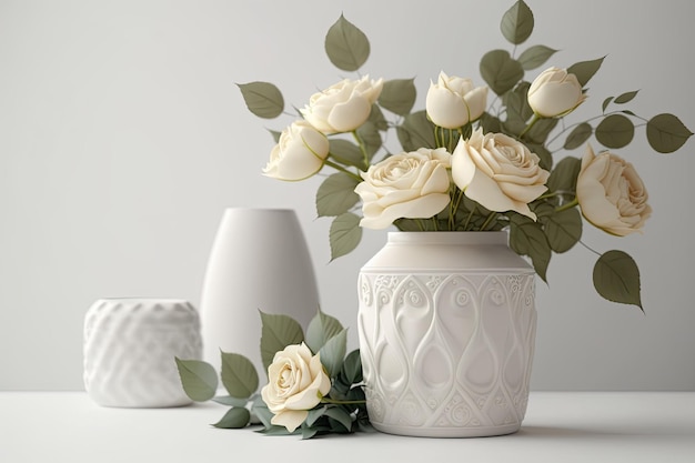 Floral decor White flowers in vase against white background