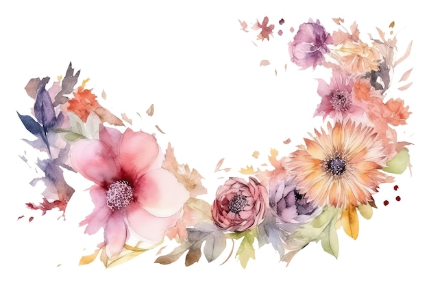 Floral decoration wedding background with colorful flowers on white background AI