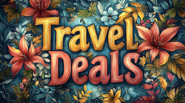 Floral design around Travel Deals wording with nature motifs 62 chars