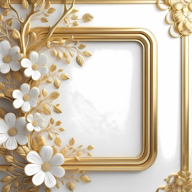 Floral design frame luxury floral gold and white