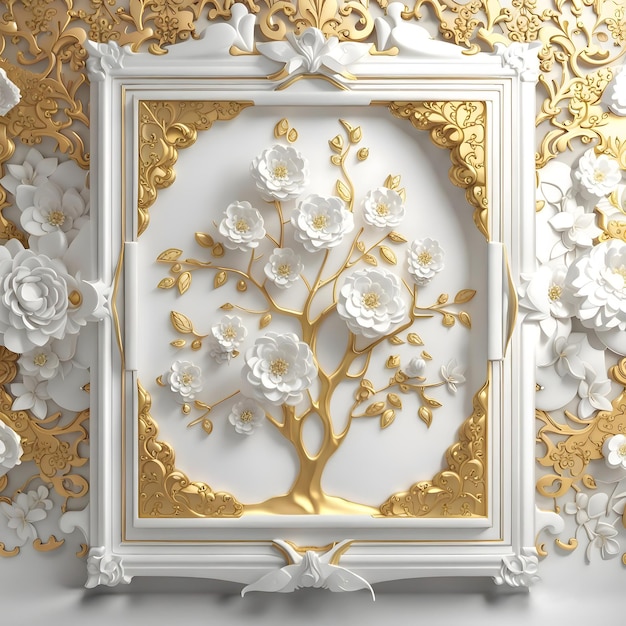 Floral design frame wall ornament design interior floral golden white