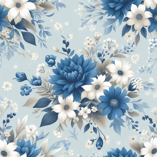 a floral design with blue flowers and leaves