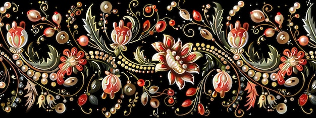 Photo a floral design with flowers and a gold and red background