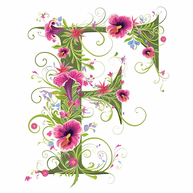 Photo a floral design with flowers and a letter t