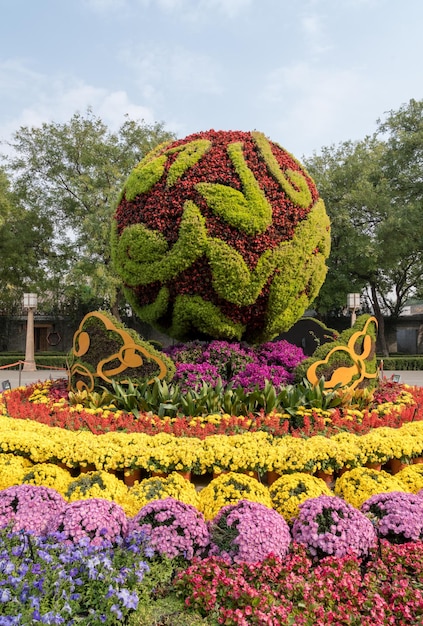 Photo floral display by the bell tower in beijing china