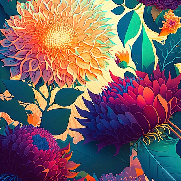 Floral elements blooming floral background spring summer background with tropical flowers Generative AI