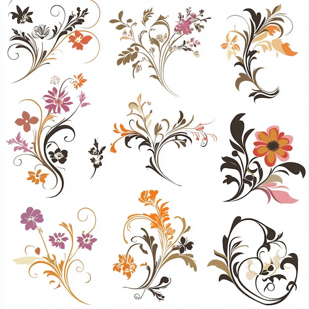 Floral elements collection watercolor flower set