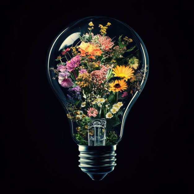 Floral Energy Concept Green Light Bulb Blooming with Natures Innovation