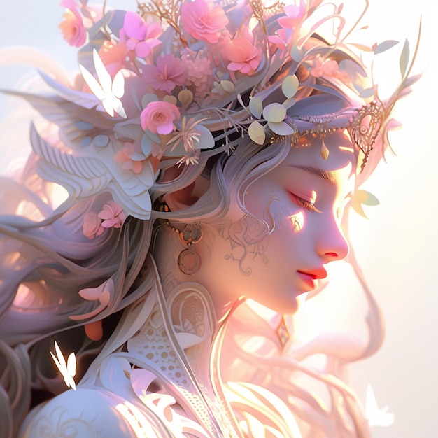 Floral feminine antique with epic technology Generative Ai