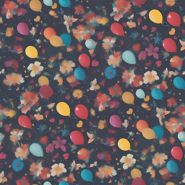 Floral Festivities A celebratory pattern featuring flowers and festive elements like balloons and c