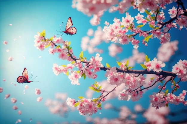 Floral flower spring abstract background of cherry blossom flower in spring