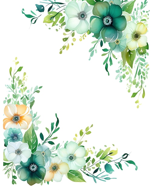 Floral Frame Art with Flowers and Leaves