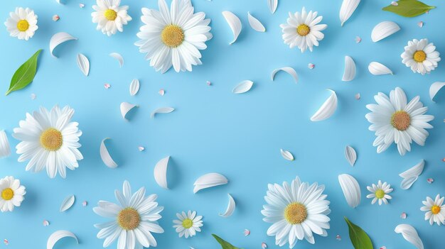 Floral frame background of Plain light blue paper structure background with blank copy space